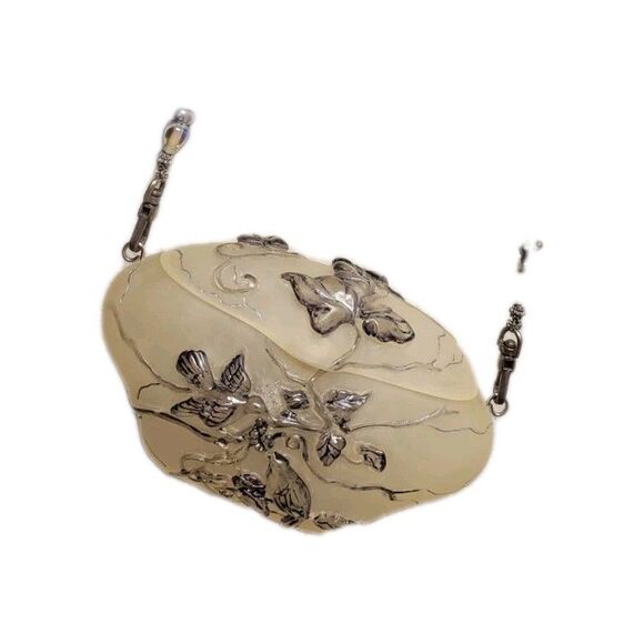 Vintage Maya Evangelista BIRDS Frost Resin Evening Bag Silver Grey Bead HOLIDAY